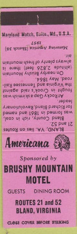 Matchbook Cover - Bushy Mountain Motel Bland VA Perkins Americana Pink