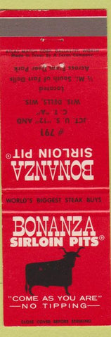 Matchbook Cover - Bonanza Sirloin Pits Wisconsin Dells WI