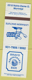 Matchbook Cover - Bravo Restaurant Pizza Monteral QC