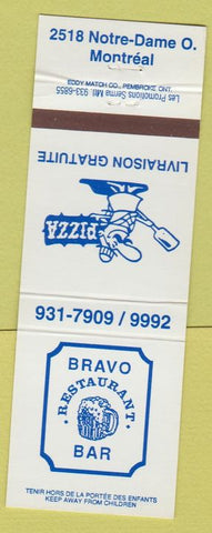 Matchbook Cover - Bravo Restaurant Pizza Monteral QC