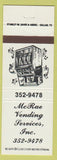 Matchbook Cover - McRae Vending Services billiards juke boxes pinball NO TOWN