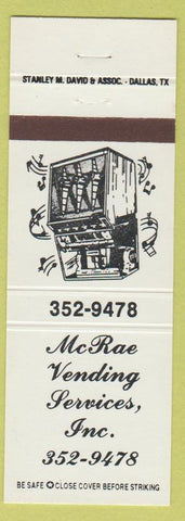 Matchbook Cover - McRae Vending Services billiards juke boxes pinball NO TOWN