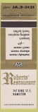 Matchbook Cover - Roberts' Restaurant Hamilton ON