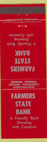 Matchbook Cover - Farmers Statge Bank Cameron NO STATE