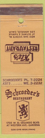 Matchbook Cover - Kee's Restaurant Los Angeles CA Gardena