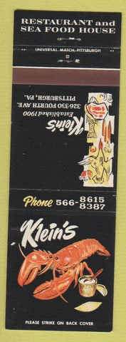 Matchbook Cover - Klein's Pittsburgh PA lobster