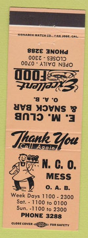 Matchbook Cover - Officers Mess Snack Bar OAB military