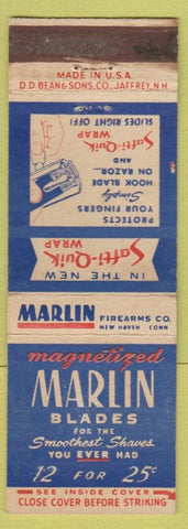 Matchbook Cover - Marlin Razor Blades Firearms New Haven CT