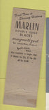 Matchbook Cover - Marlin Razor Blades Firearms New Haven CT
