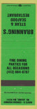 Matchbook Cover - Branning's Steak Restaurant North Adams MA