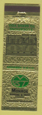 Matchbook Cover - Monroe Banking Trust Aberdeen MS