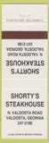 Matchbook Cover - Shorty's Steakhouse Valdosta GA