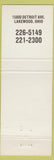 Matchbook Cover - Saxton Parker Daniels Funeral Home Lakewood OH