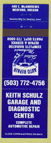 Matchbook Cover - Keith Schulz Garage Diagnostic Center Medford OR