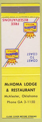 Matchbook Cover - McHoma Lodge Restaurant McAlester OK