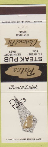 Matchbook Cover - Pates Steak Pub Fort Myers FL Dennisport MA Chatham