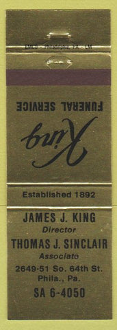 Matchbook Cover - King Funeral Home Philadelphia PA