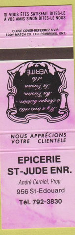 Matchbook Cover - Epicerie St Jude St Edouard QC