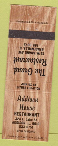 Matchbook Cover - Addison House Restaurant Addison IL