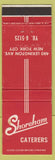 Matchbook Cover - Shoreham Caterers New York City