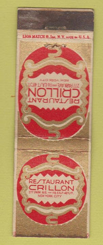 Matchbook Cover - Restaurant Crillon New York City WEAR