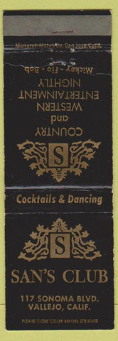 Matchbook Cover - San's Club Vallejo CA WEAR