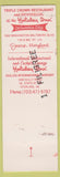 Matchbook Cover - Triple Crown Restaurant Jessup MD Sterling VA
