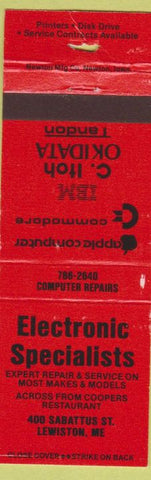 Matchbook Cover - Electroic Specialists Computers Lewiston ME IBM Apple