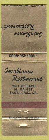 Matchbook Cover - Casablanca Restaurant Santa Cruz CA