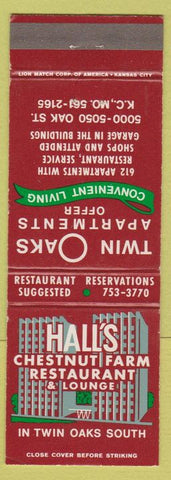 Matchbook Cover - Hall's Chestnut Farm Restaurant Kansas City MO