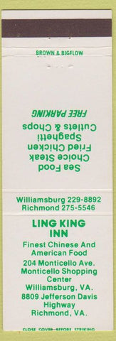 Matchbook Cover - Ling King Inn Chinese Food Richmond Williamsburg VA