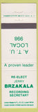 Matchbook Cover - Jerry Brzakala Recording Secretary Milwaukee WI