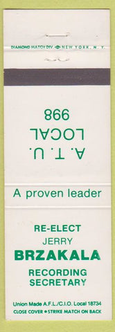 Matchbook Cover - Jerry Brzakala Recording Secretary Milwaukee WI