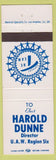 Matchbook Cover - Harold Dunne Directior UAW Region Six