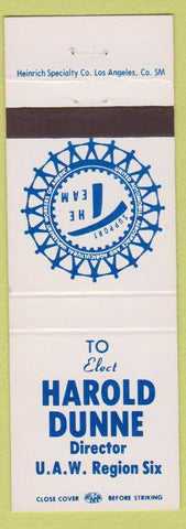 Matchbook Cover - Harold Dunne Directior UAW Region Six