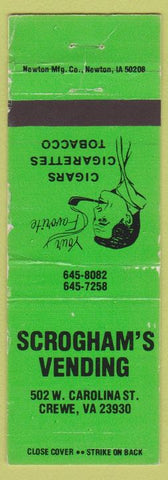 Matchbook Cover - Scrogham's Vending Crewe VA WEAR