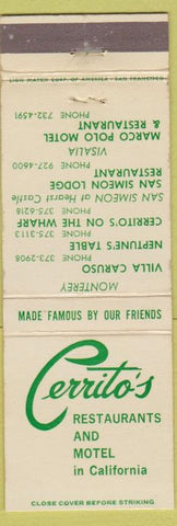 Matchbook Cover - Cerrito's Restaurants Visalia Monterey CA