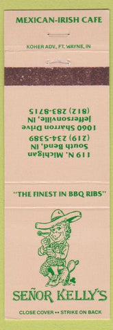 Matchbook Cover - Senor Kellys Mexican Irish Cafe Jeffersonville IN South Bend