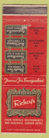 Matchbook Cover - Rickey's Restaurant Garden Hotel San Francisco CA