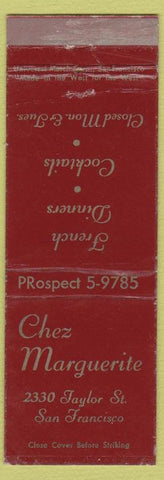 Matchbook Cover - Chez Marguerite San Francisco CA
