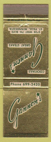 Matchbook Cover - Gannon's ST Paul MN