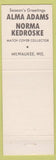 Matchbook Cover - Alma Adams Norma Kedroske Match Collectors Milwaukee WI