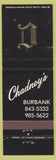 Matchbook Cover - Chadney's Burbank CA