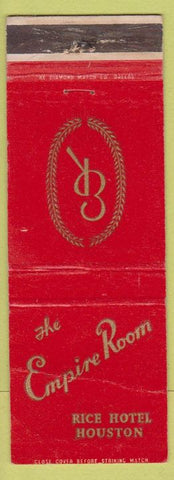 Matchbook Cover - Empire Room Rice Hotel Houston TX WORN