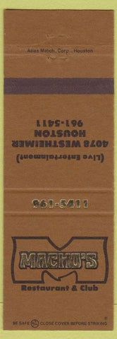 Matchbook Cover - Macho's Restaurant Club Houston TX