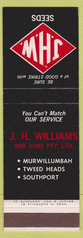 Matchbook Cover - JH Williams Seeds Australia SAMPLE