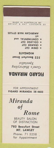 Matchbook Cover - Miranda Hair Salon Mount Lawley Highgate Australia SAMPLE