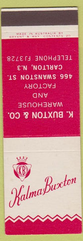 Matchbook Cover - Kalma Buxton Carlton Australia SAMPLE