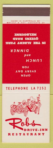 Matchbook Cover - Robs Drive Inn Restaurant Melbourne Australia SAMPLE
