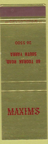 Matchbook Cover - Maxim's South Yarra Australia SAMPLE